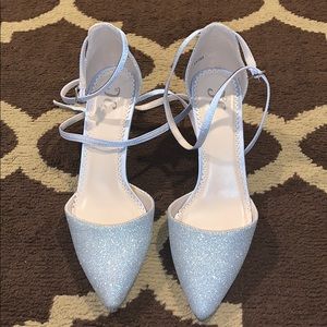 Silver glitter low strappy heel